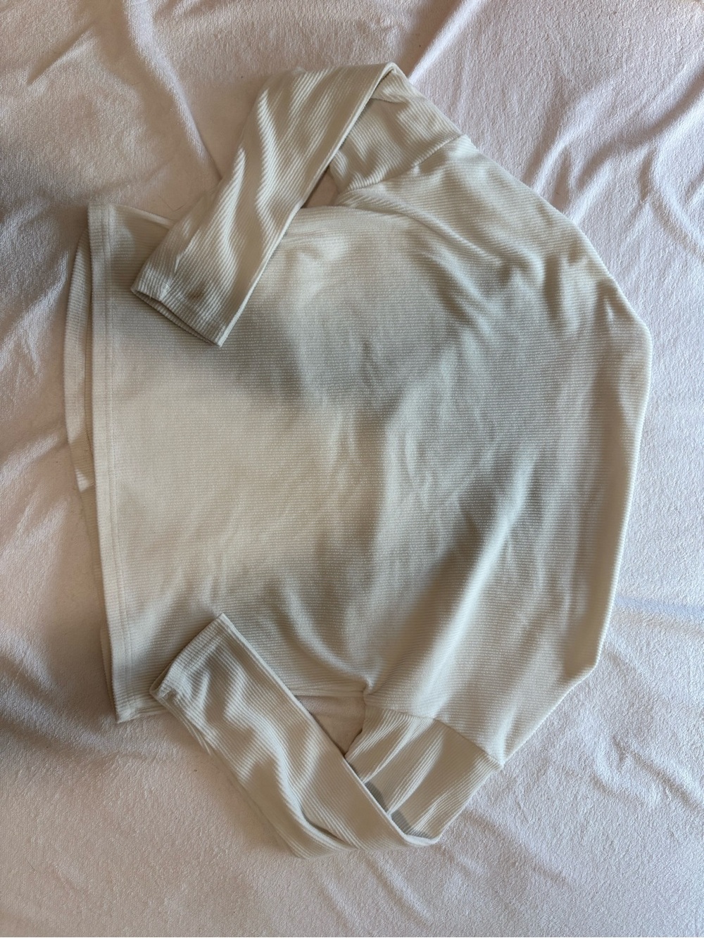 SHEIN Cream Ribbed Long-Sleeve Knit Top